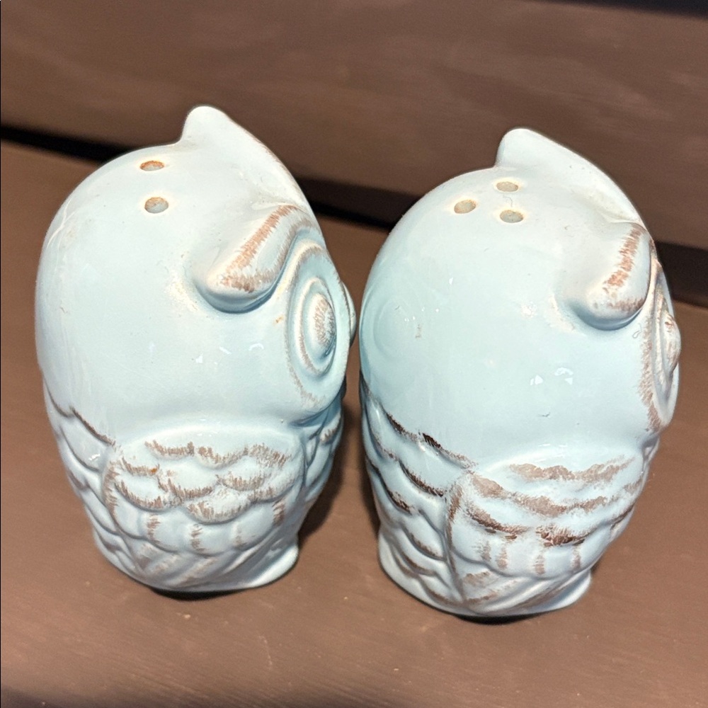 Owl Salt & Pepper Shakers Blue Vintage look - Picture 7 of 11